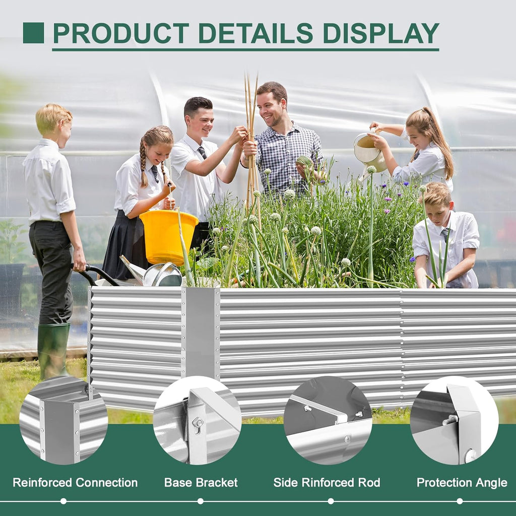 Land Guard 8x4x3ft Rectangular Galvanized Raised Garden Beds, Large-Capacity Metal Planter Box Outdoor, Durable Deep Raised Garden Bed 3ft Tall, Raised Beds for Gardening Vegetables, Classic Silver
