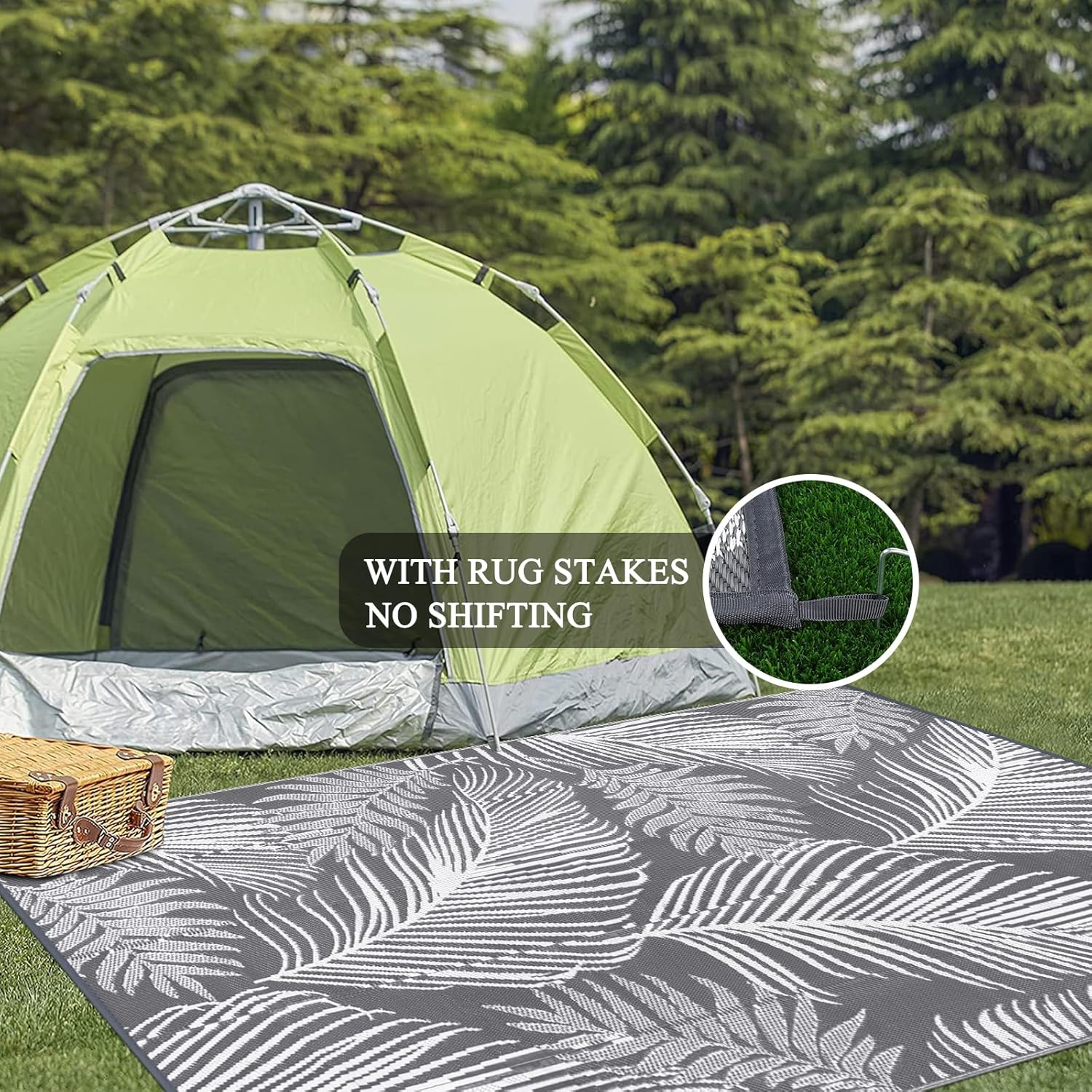 Pauwer Waterproof Outdoor Rug 8x10, Reversible Plastic Straw Patio Camping Rug, Indoor Outdoor RV Mat Carpet for Deck, Camper, Porch, Balcony, Backyard, Picnic, Leaf Grey