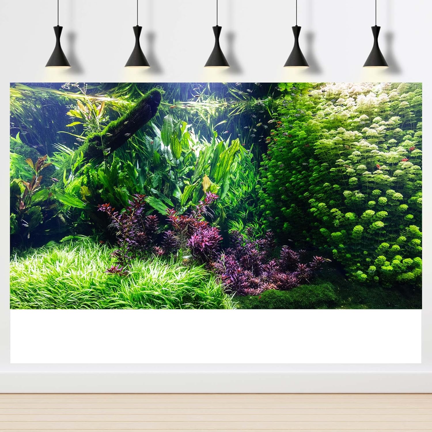 Aquarium Background Various Underwater Grass Plants Aquarium Backdrop Vivid and Fresh Green Aquatic Plants Stone River Bed and Dead Wood Tank Background Vinyl 24x16in