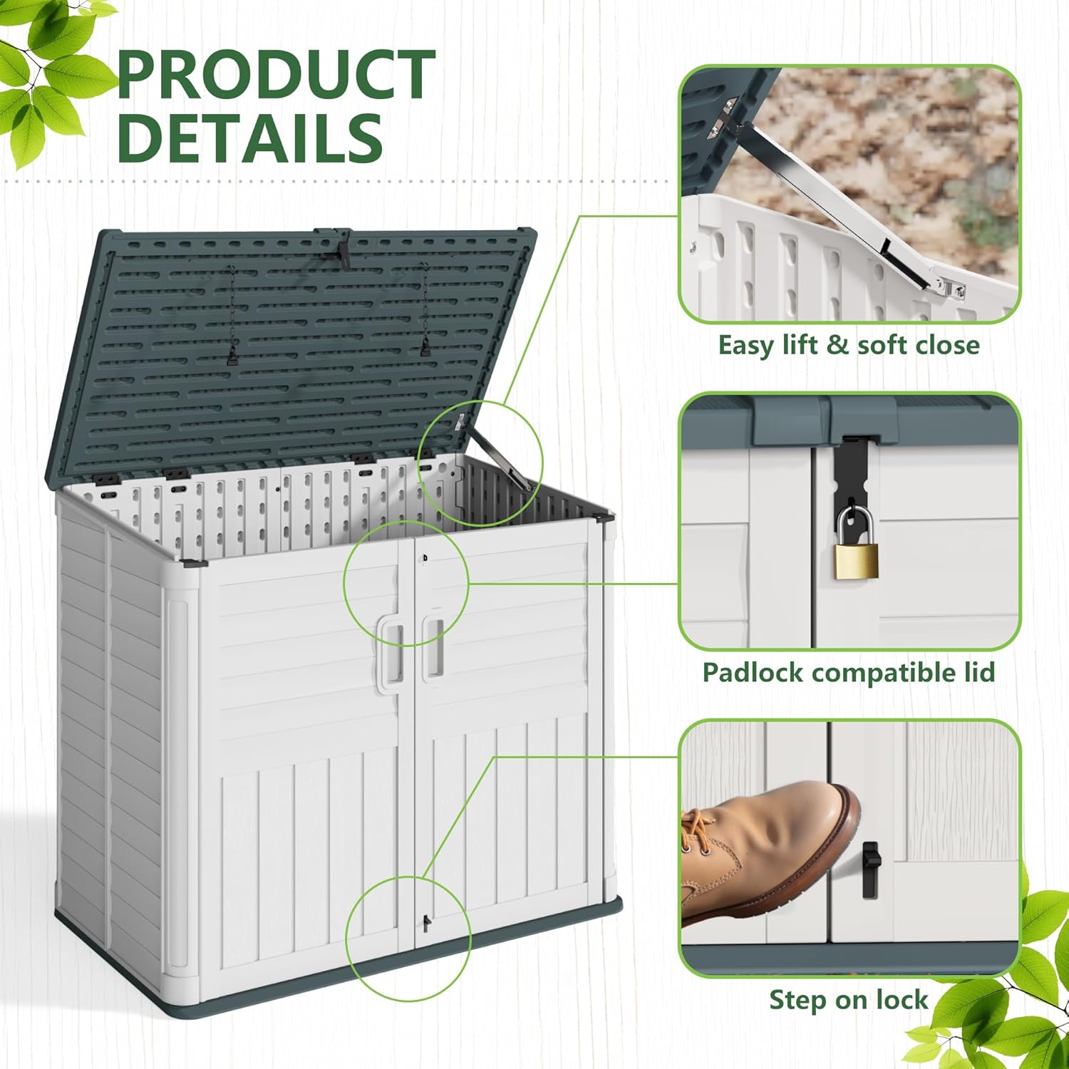 Greesum Outdoor Resin Storage Shed, 34 Cu.ft Horizontal Outdoor Storage Box Waterproof for Garden, Pool Storage, Garbage Cans, Beige