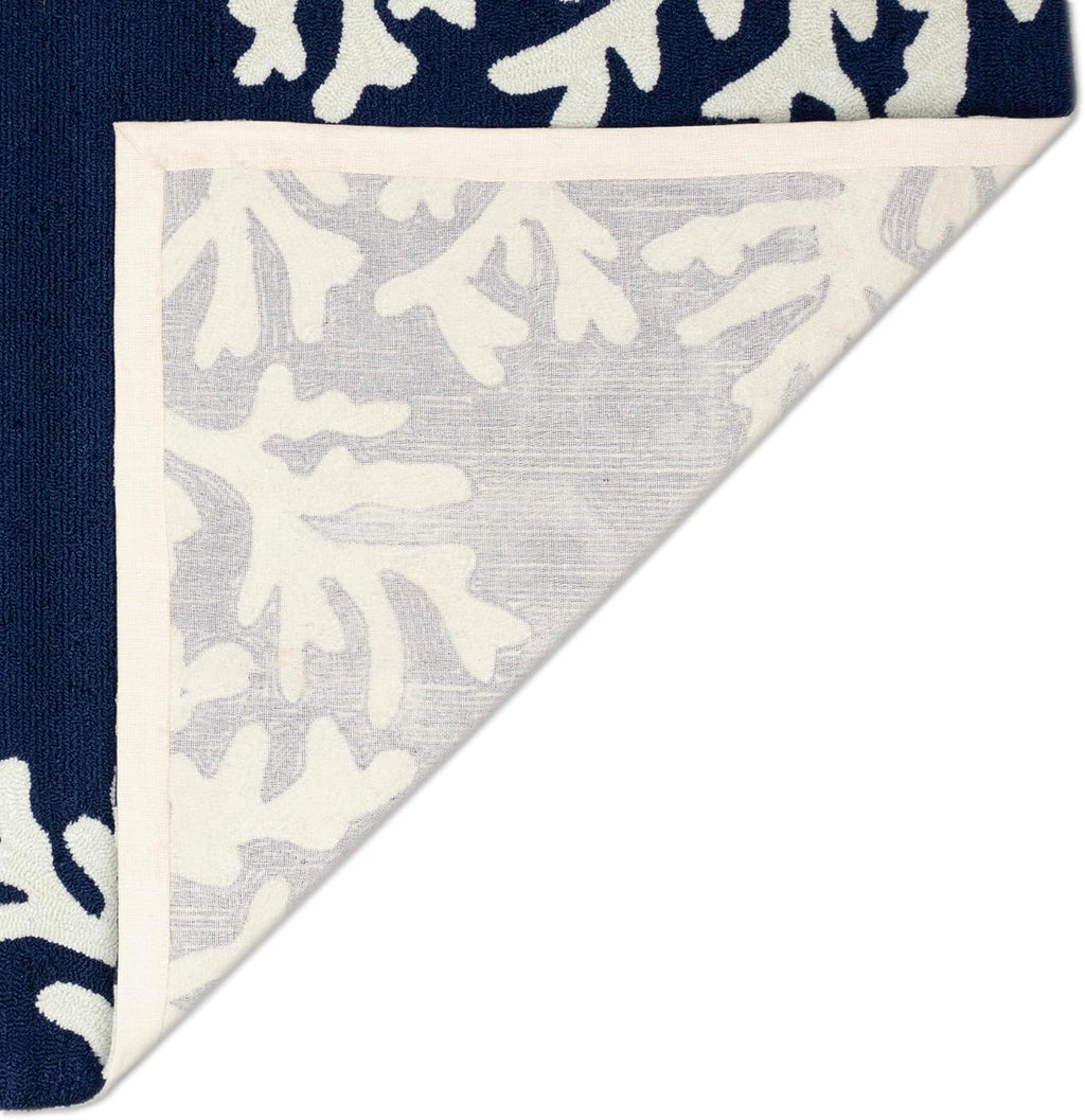 Liora Manne CAPRI Indoor/Outdoor Handmade Synthetic Blend Durable Area Rug - Traditional Border Coastal Beach Accent (Coral Border Navy) (5' Round)