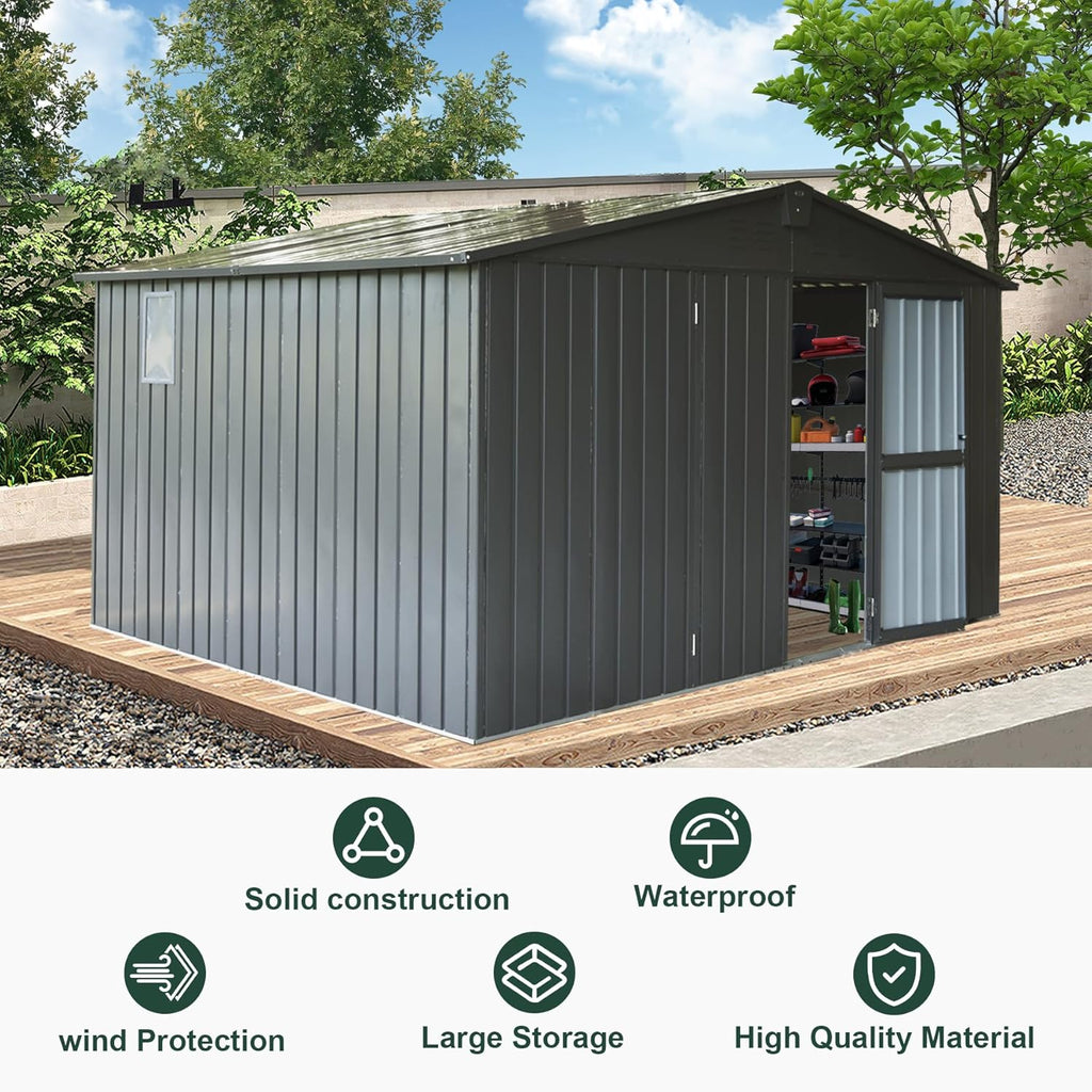 Domi Outdoor Storage Shed 11' x 9', Metal Steel Utility Tool Shed Storage House with Double Lockable Doors & Air Vents for Backyard Patio Garden Lawn Dark Grey