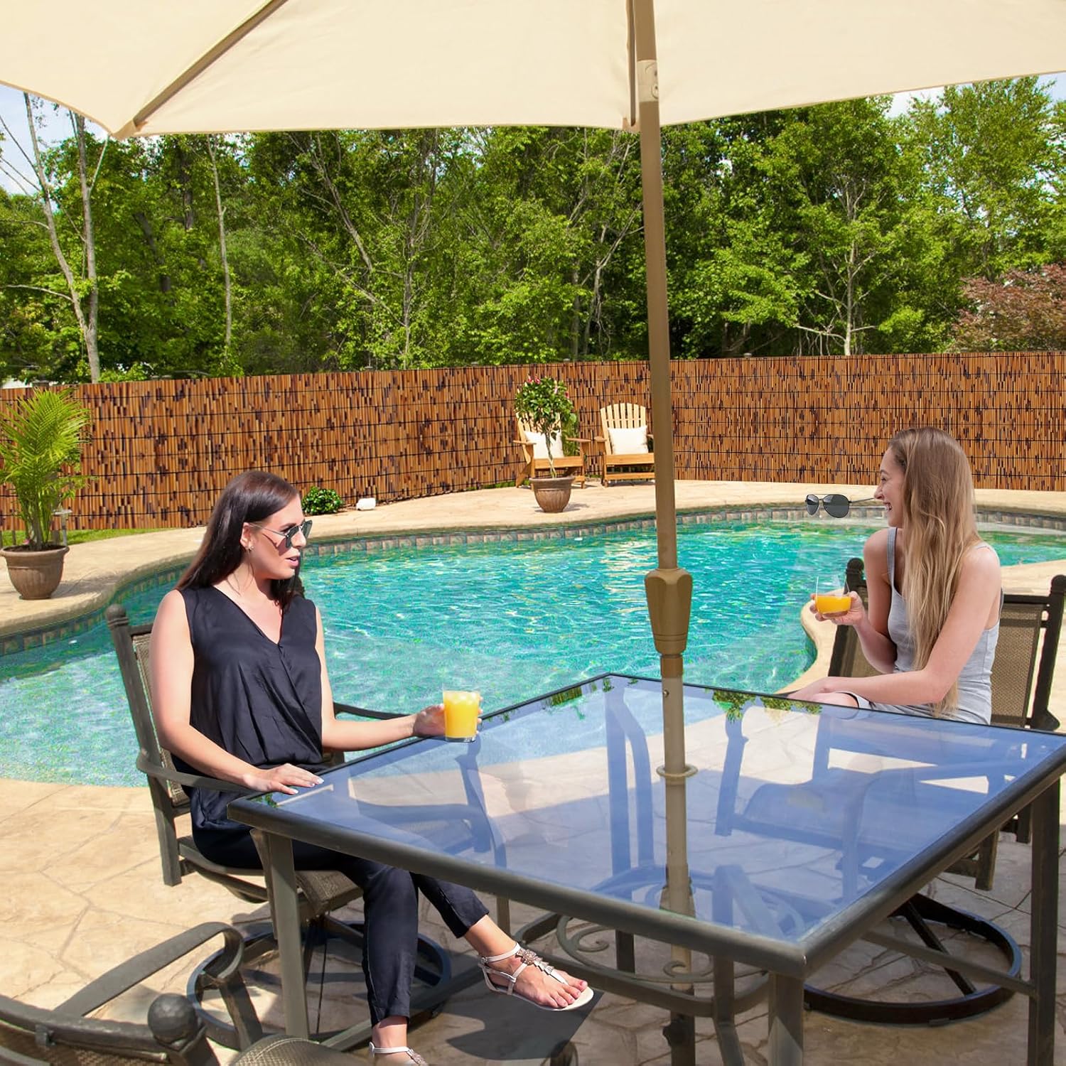 Bamboo Reed Fencing, Light Russet Bamboo Fence Rolls 6 Feet High, Decorative Privacy Screen Reed Curtains for Patio Balcony Garden Backyard Outdoor, 6 x 16 FT