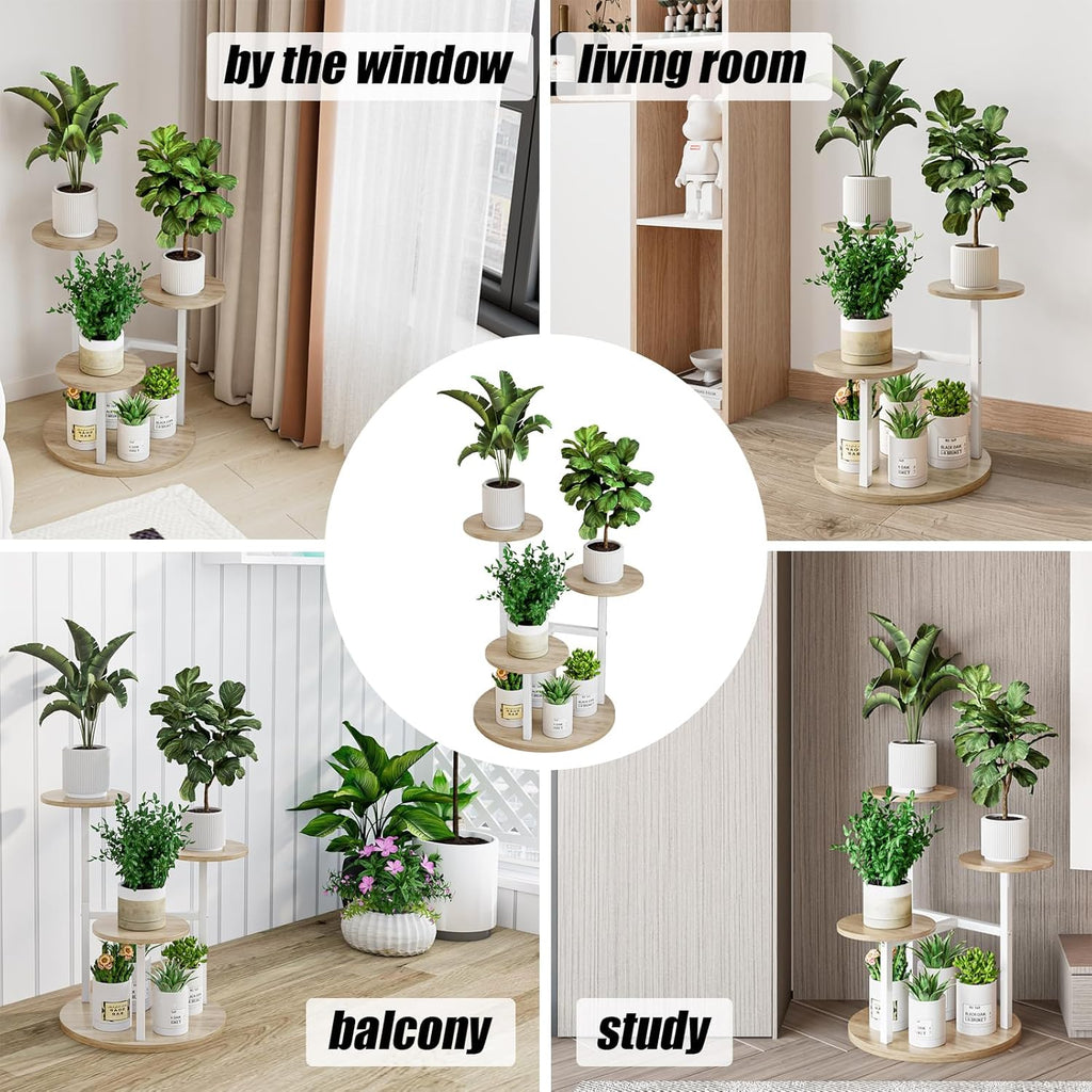 Plant Stand Indoor 4 Tier 5 Potted Multiple Flower Pot Holder for Patio Garden Balcony Living Room Corner (4 Tier White+Sonoma Oa)