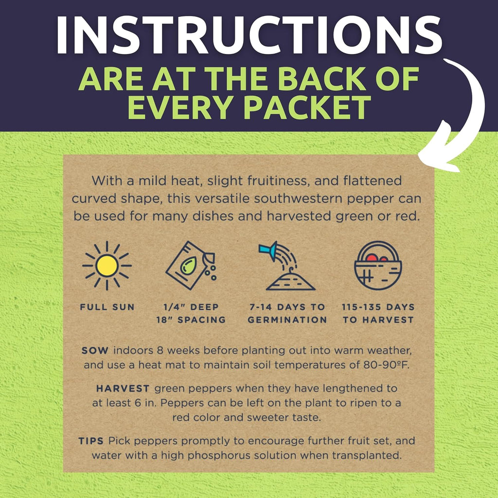 Organic Hot Pepper Seeds Variety Pack - 8 Individual Packs - 2025 Season - Habanero, Jalapeno, Cayenne, Anaheim and More! for Indoor & Outdoor Planting (Non-GMO, Certified Organic)