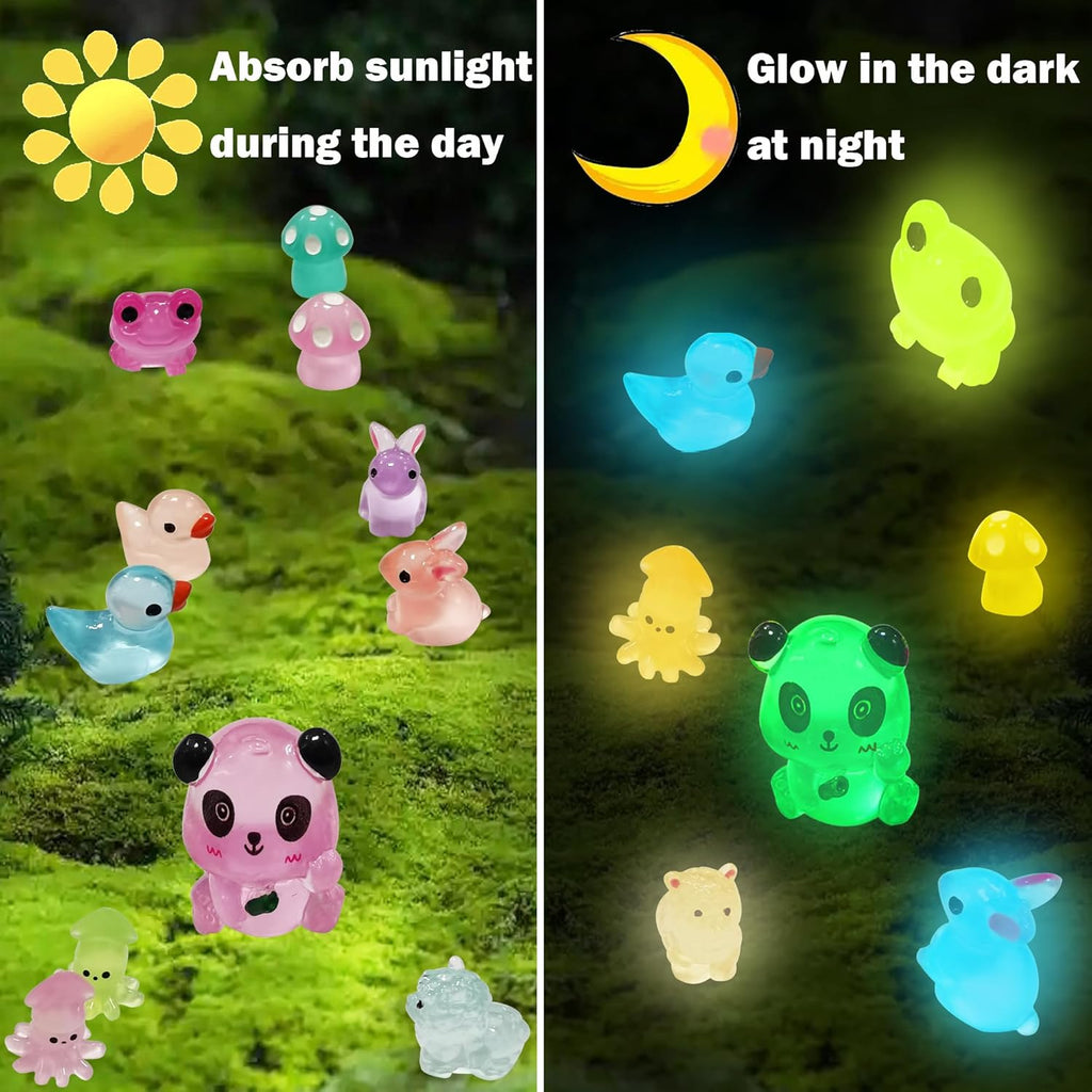 120Pcs Luminous Mini Resin Animals Tiny Ducks Glow in The Dark Miniature Figures for Dollhouse Micro Garden Landscape Aquarium Decor