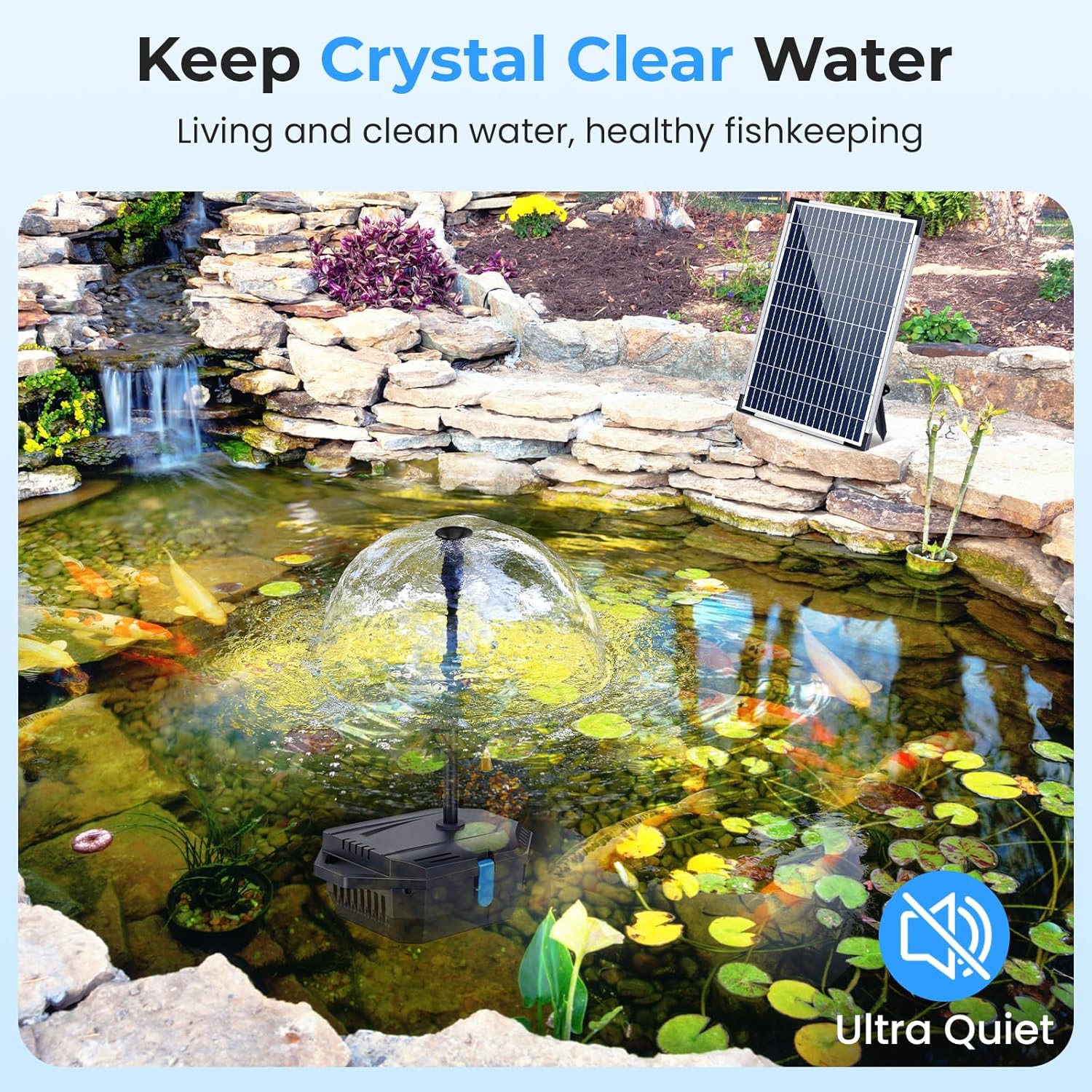 POPOSOAP Pond Filter with 12W Solar Fountain Pump, Solar Pond Filter with 160GPH Pump & Fountain Kit, Outdoor Filter Box with 6.6FT PVC Tubing, Perfect for Ponds Clean, Clear, and Add Water Features