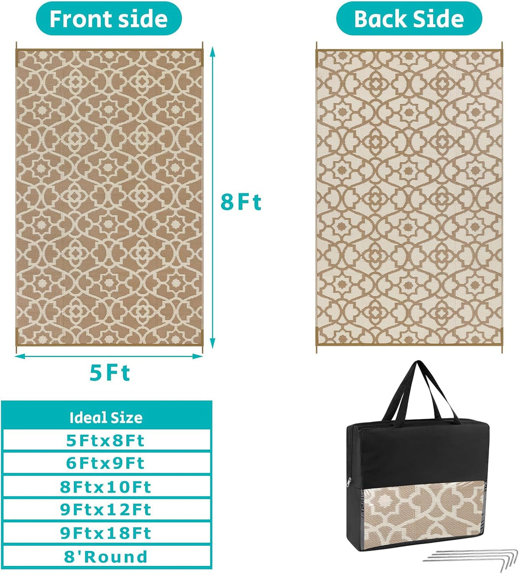 HEBE Outdoor Rug Waterproof 5x8, Plastic Straw Rug Camping Rug, Reversible Outdoor Patio Rugs RV Mat Clearance, Indoor Outside Floor Carpet for Porch,Deck,Camper,Balcony,Backyard