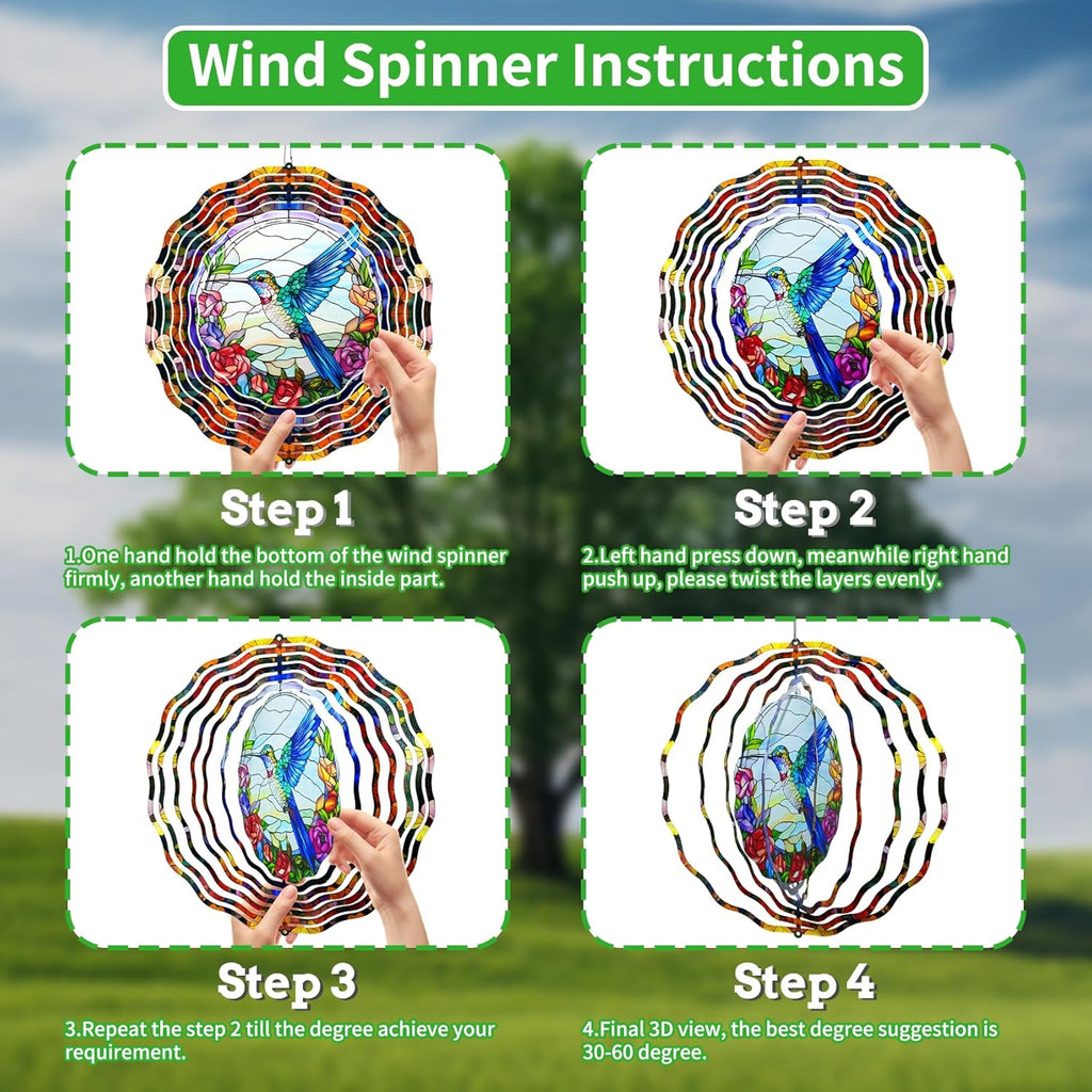 3D Hanging Wind Spinner Butterfly/Hummingbird, 10 Inch Stainless Steel Wind Spinners Outdoor Clearance, Garden Spinner for Outside Patio Yard Home Christmas Decor (Hummingbird)