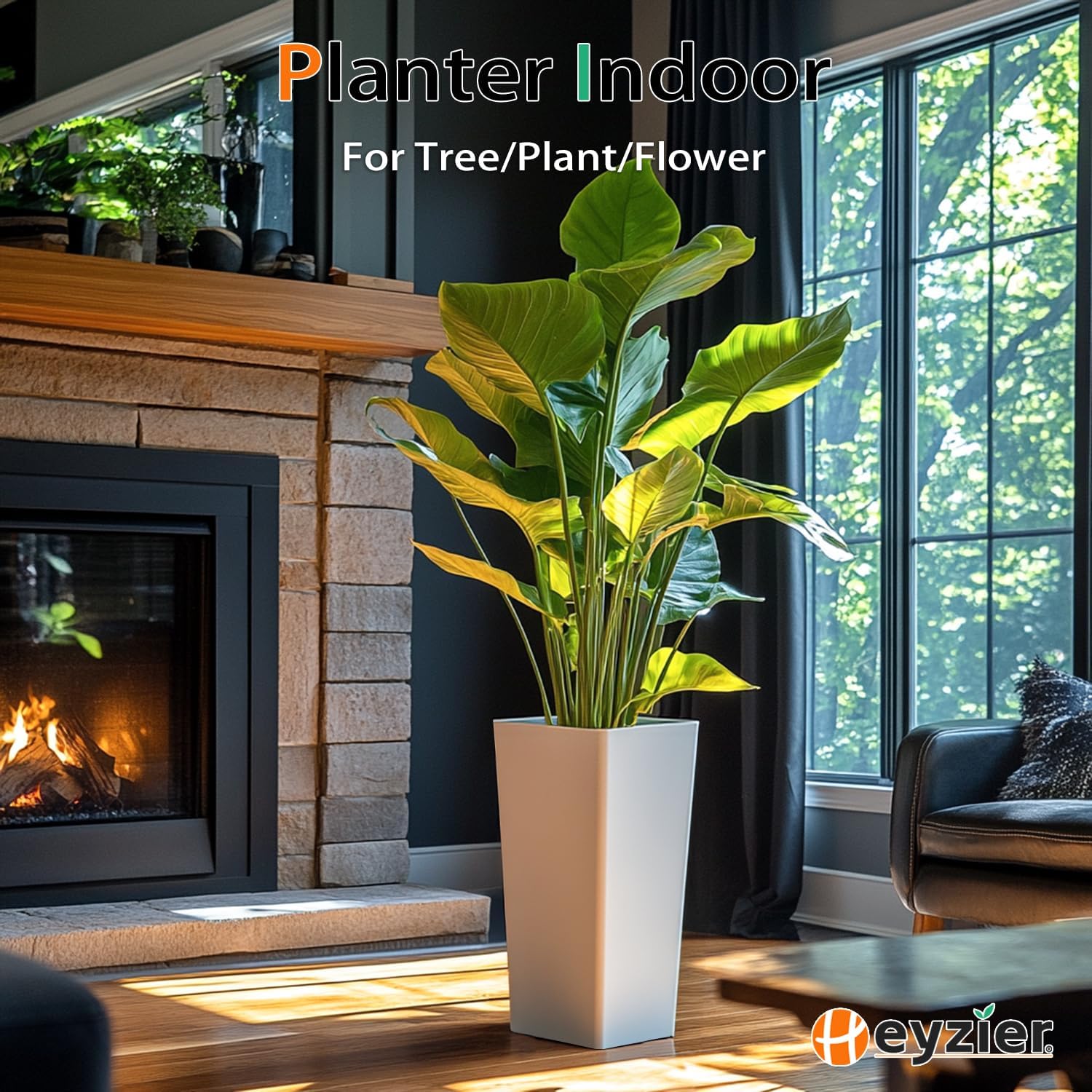 Tall Planters for Outdoor Plants, Large Resin Flower Pots for Garden, Front Porch, Patio, Indoor - Set of 2 (White, 32 inch - 2 Pack)