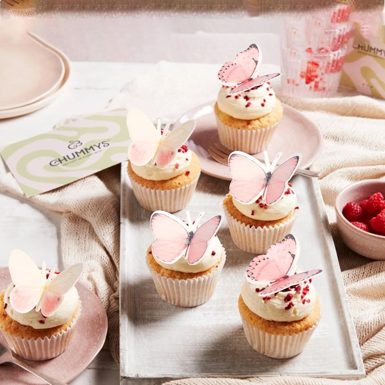 60 PCS Butterfly Cupcake Toppers Edible Butterfly Cake Decorations Edible Butterflies Cupcake Picks for Butterflies Theme Baby Shower Happy Birthday Party Cake Decoration Supllies Pink