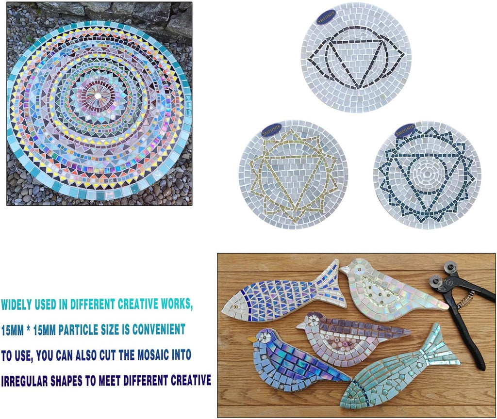 SMEIINIK 1.1lb Bulk Single Iridescent Color Mosaic Tiles for Crafts, Glass Mosaic Pieces for Mosaic Puzzles, Stained Glass Tiles for Mosaic DIY, Mosaic Making Supplies(WJ41-6)