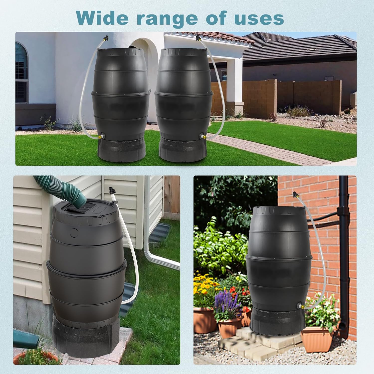 SQUEEZE master 50 Gallon Rainwater Collection Barrel with Stand-BPA Free Home Rain Catcher with Outlet Hose-Flatback Designed Water Storage Collection Barrel for Gardens and Plants