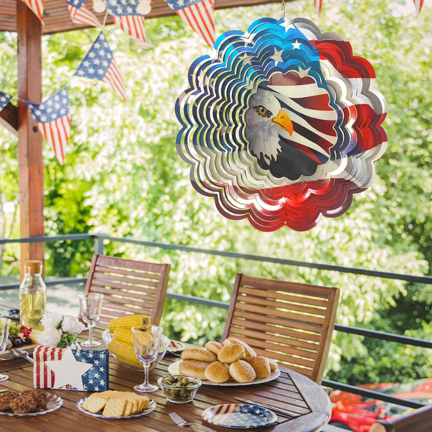 American Flag Wind Spinner - Patriotic Eagle Design | 12In 3D Holographic Hanging Wind Sculptures & Spinners, Outdoor Yard & Garden Decor for 4th of July, Memorial Day | Gift for Men, Women