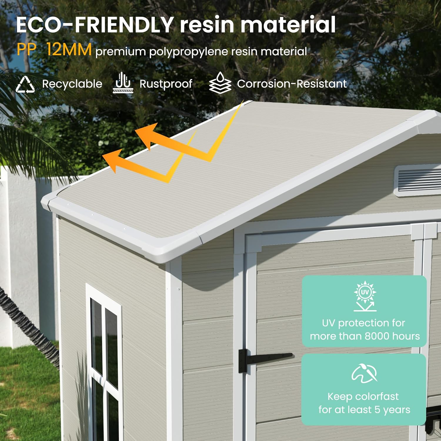 UDPATIO Outdoor Storage Shed 6x4.5 FT, Plastic Resin Outside Sheds & Outdoor Storage for Trash Can, Bike, Lawnmower, Generator, Tool Shed with Lockable Door for Backyard, Lawn, Patio, Sandstone