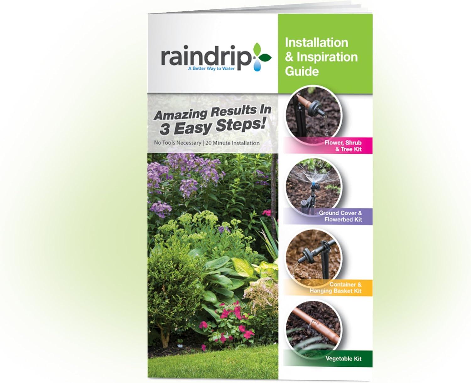 Raindrip SDGCBHP Automatic Drip Irrigation Watering Kit with Timer for Ground Cover & Flower Beds, Waters up to 200 Sq. ft, Timer with Customizable Settings & 13 GPH Half-Circle Adjustable Sprayers, Black;Galvanized Steel;Brown