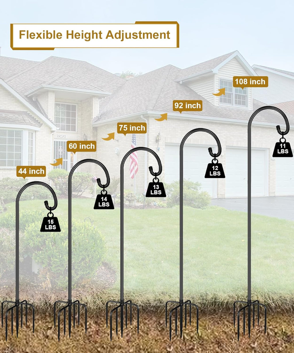 Shepherd Hook 108 Inch Tall Heavy-Duty Metal Garden Hanging Pole Stake for Bird Feeder Pole Plant Baskets, Black (2 Pack)