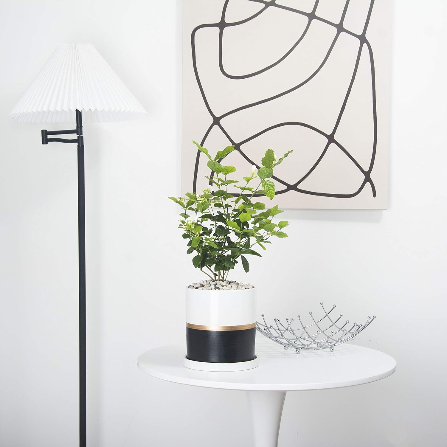 Ekirlin 6 inch Plant Pot - Ceramic Flower Planters Indoor - Modern Succulents Containers with Drain Hole Saucer, Decorate Home, Office & Outdoor (Black)