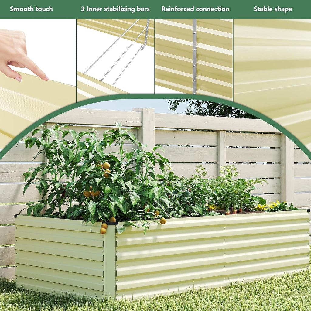 FOOWIN 2pcs 6x3x2ft Galvanized Raised Garden Bed, Planter Raised Garden Boxes Outdoor, Large Metal Raised Beds for Gardening, Garden Bed for Vegetables, Flowers, Herb, Cream Yellow