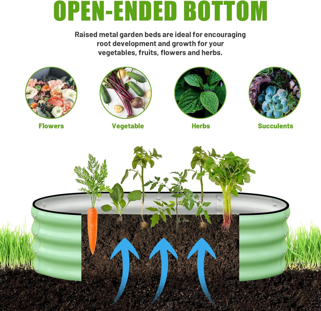 SnugNiture Galvanized Raised Garden Bed Outdoor, 2 Pcs 4x2x1ft Oval Metal Planter Box for Planting Plants Vegetables, Green