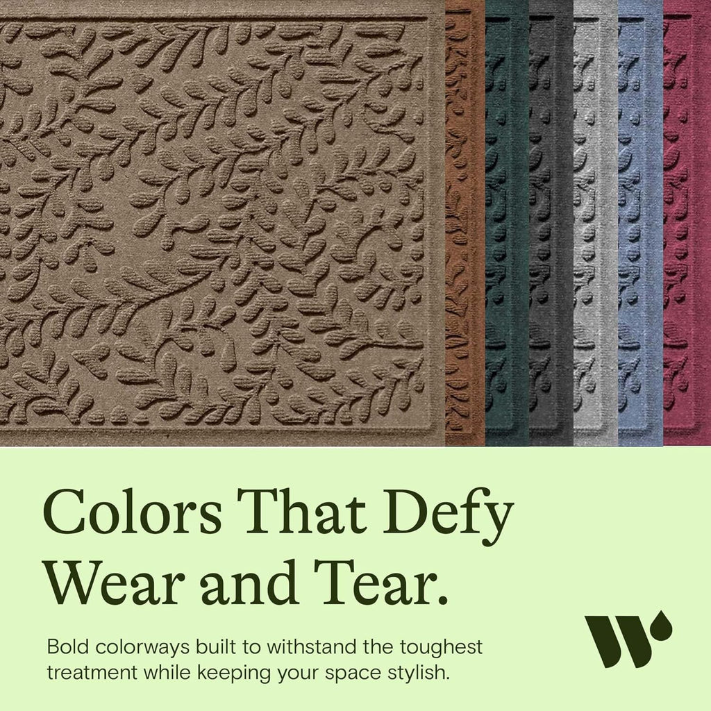 WaterHog Indoor/Outdoor Door Mat, 2' x 5', Made in USA, Durable & Skid-Resistant Front Door Rug, Decorative, Water-Trapping & Heavy-Duty Entryway Mat for Your Home, Boxwood Collection, Khaki/Camel