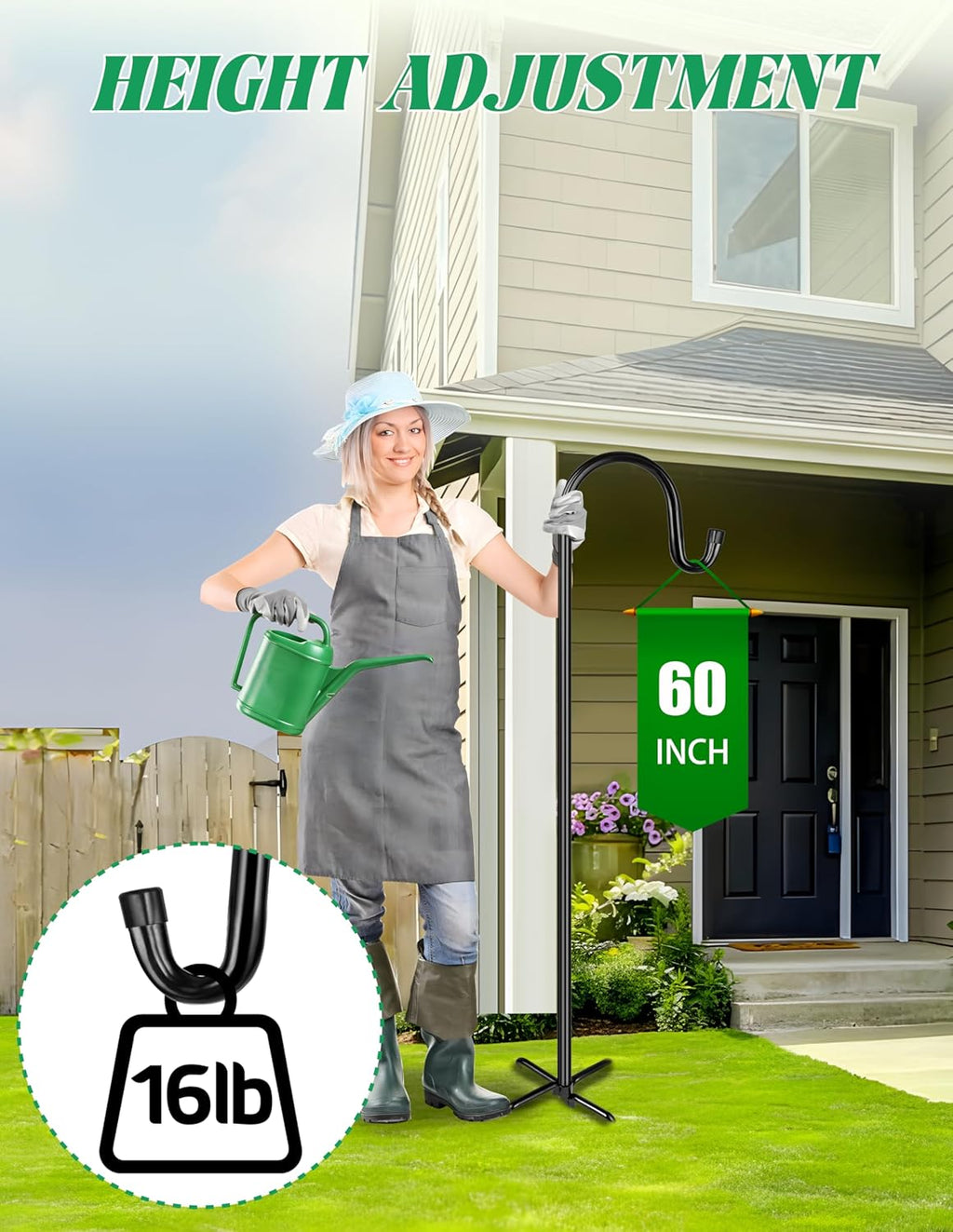 XDW-GIFTS Bird Feeder Pole for Outdoor, 2-Pack 60 Inch Shepherds Hooks Heavy Duty Garden Pole for Hanging Plant Basket, Solar Light Lanterns, Garden Plant Hanger Stands with 5 Base Prongs