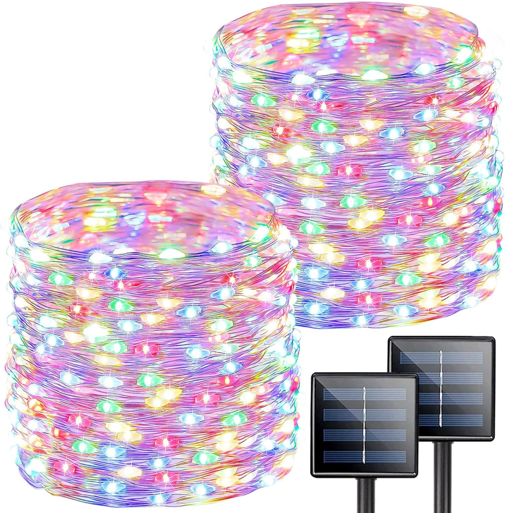 2-Pack Solar String Lights Outdoor, Total 200LED Solar Light Outdoor Waterproof, Solar Twinkle Lights Copper Wire 8 Modes Fairy Light for Xmas Tree Garden Wedding (Multicolor)