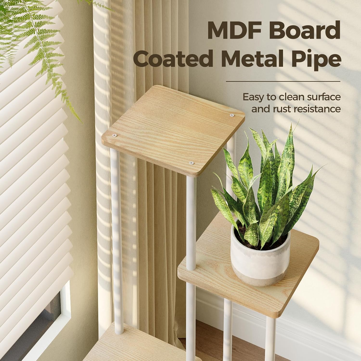 Bamworld White Plant Stand Indoor 5 Tier Plant Shelf for Multiple Plants Corner Flower Stand Metal Wood Plant Table for Patio Garden Balcony Living Room Bedroom