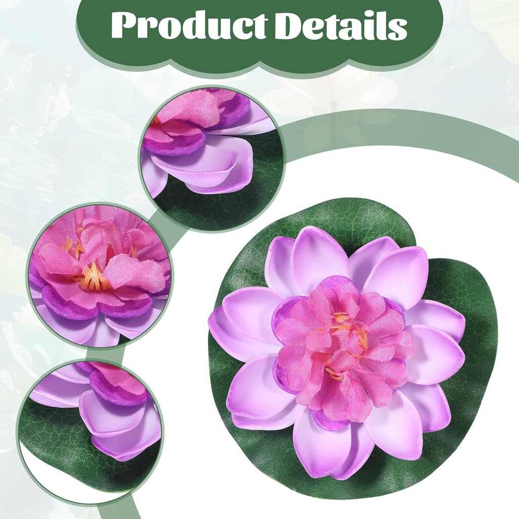 2PCS 10CM/3.94Inch Birdbath Fountain Accessory, Artificial Floating Foam Lotus Flower with Water Lily Pad, Artificial Lotus Flowers Decor, Lotuss Leaf Flower Floating Garden Pond Decor, Pool Decoratio
