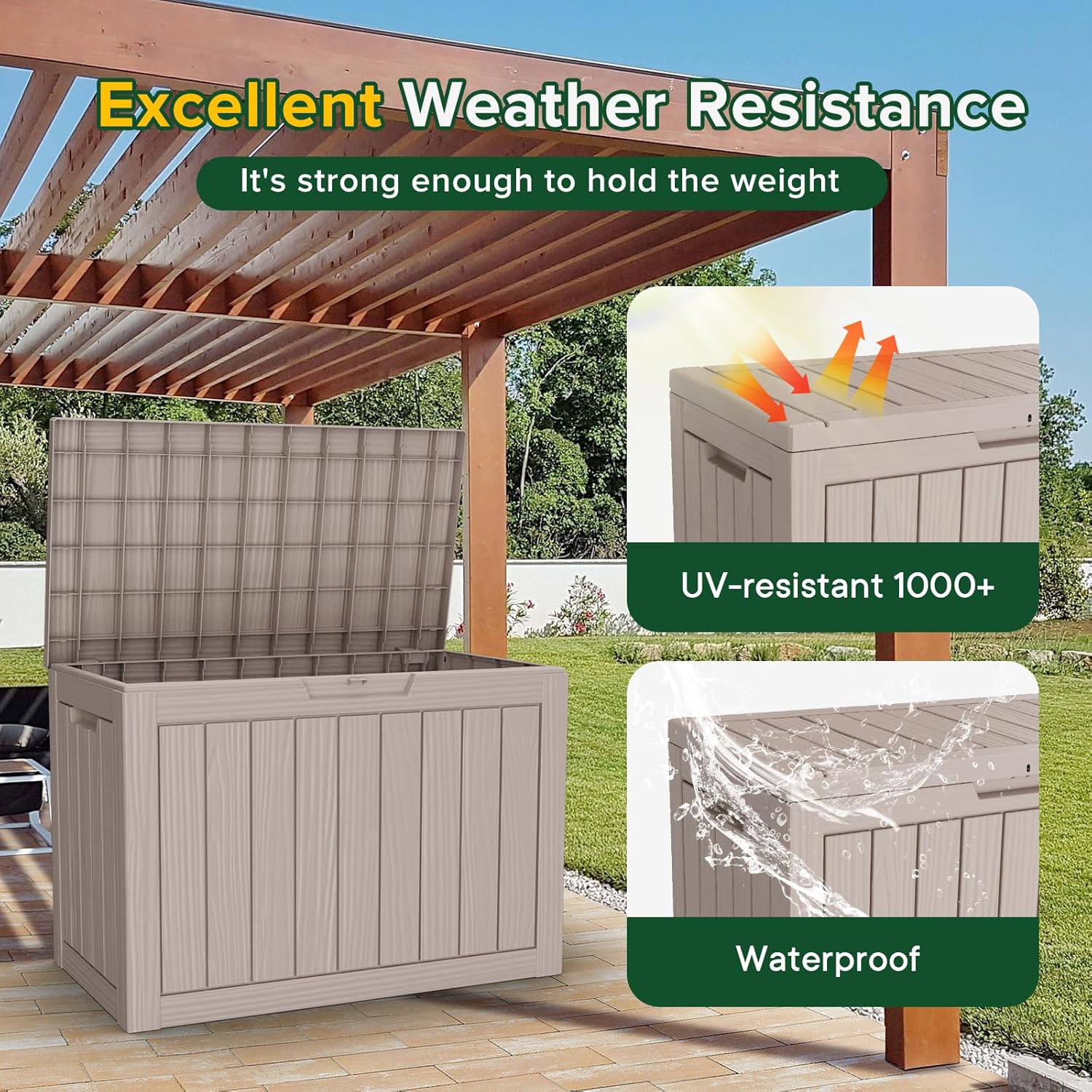 DRATO 45 Gallon Deck Box, Outdoor Storage Box for Patio Furniture, Patio Cushions, Gardening Tools, Pool Supplies 480lbs Weight Capacity,Waterproof Resin Storage Boxes