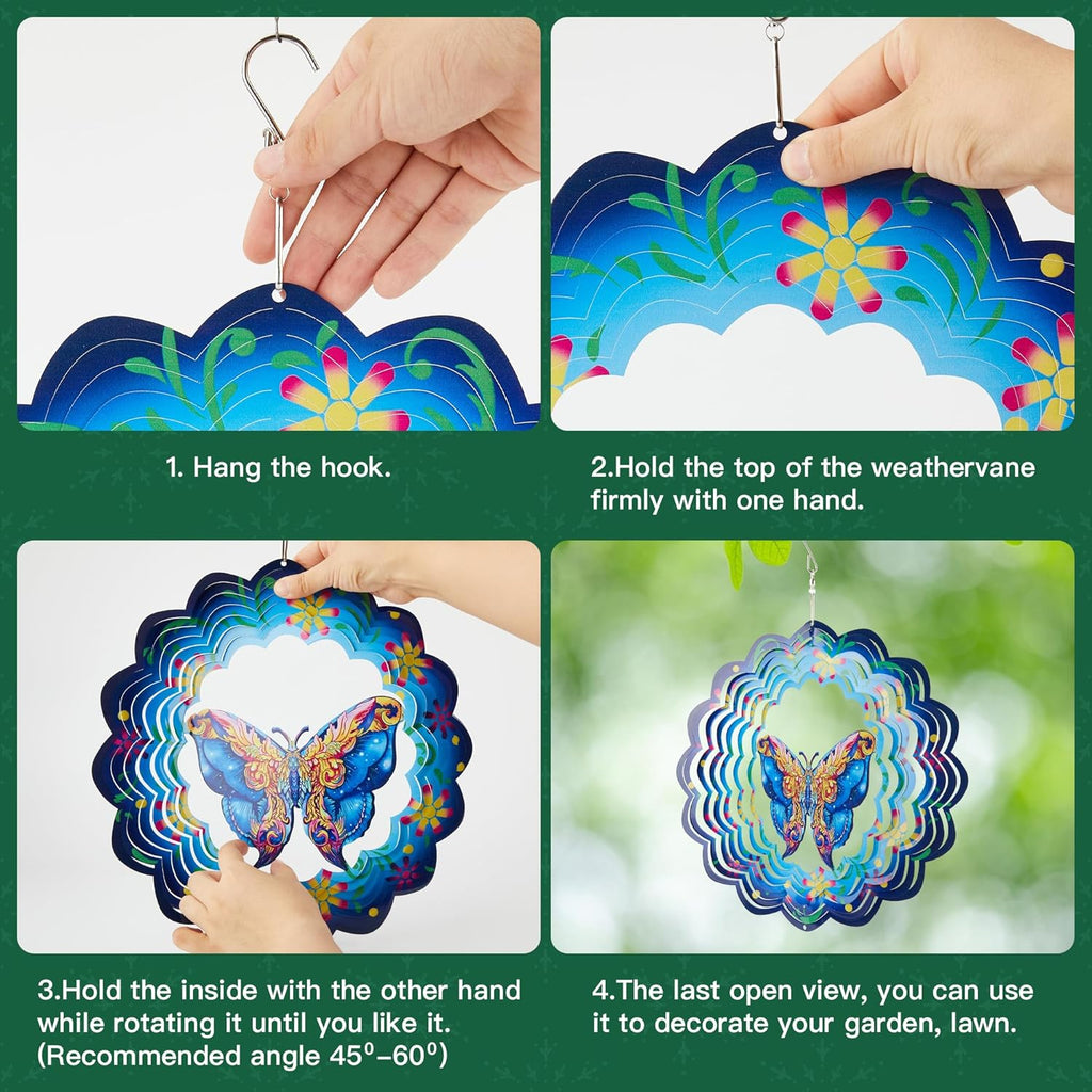 Butterfly Wind Spinners Outdoor Decorations-3D Stainless Steel Metal Butterflies Wind Spinners,12 inch Butterfly Gifts for Women, Sculpture for Yard Decorations Outdoor