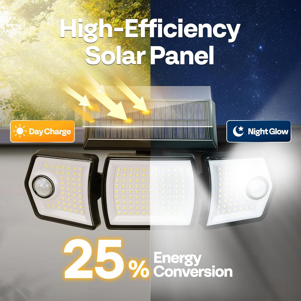 VIVOHOME Linkable Solar Flood Lights Outdoor, 2 Adjustable Motion Sensors Security Lights with 3 Heads, 2500LM, IP65 Waterproof, Solar Powered for Outside, Yard, Porch, Patio