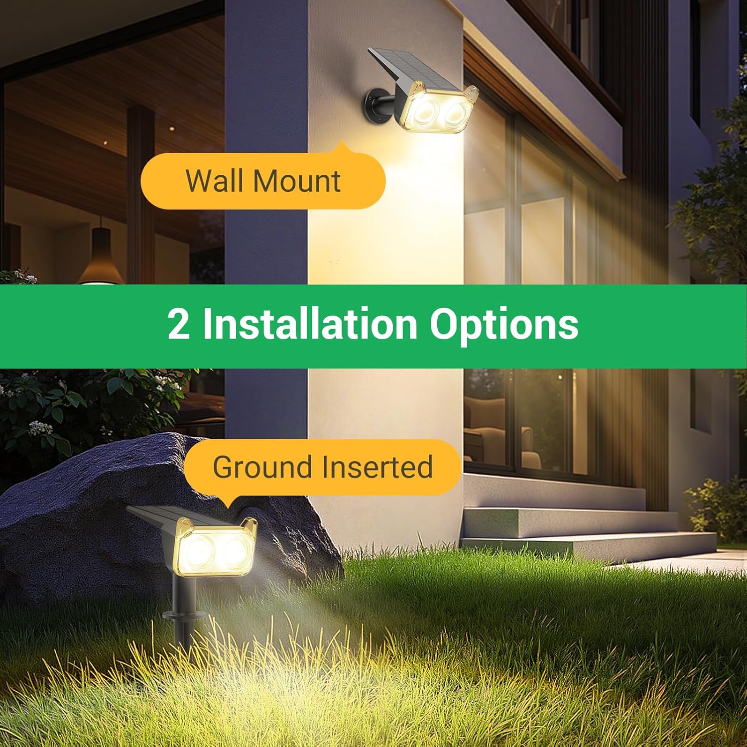 WdtPro Solar Lights Outdoor Waterproof, Solar Spot Lights Outdoor, 30H+ Runtime Spotlights, Auto ON/Off, Dusk to Dawn Lighting for Yard Patio Garden Pathway Landscape 2P