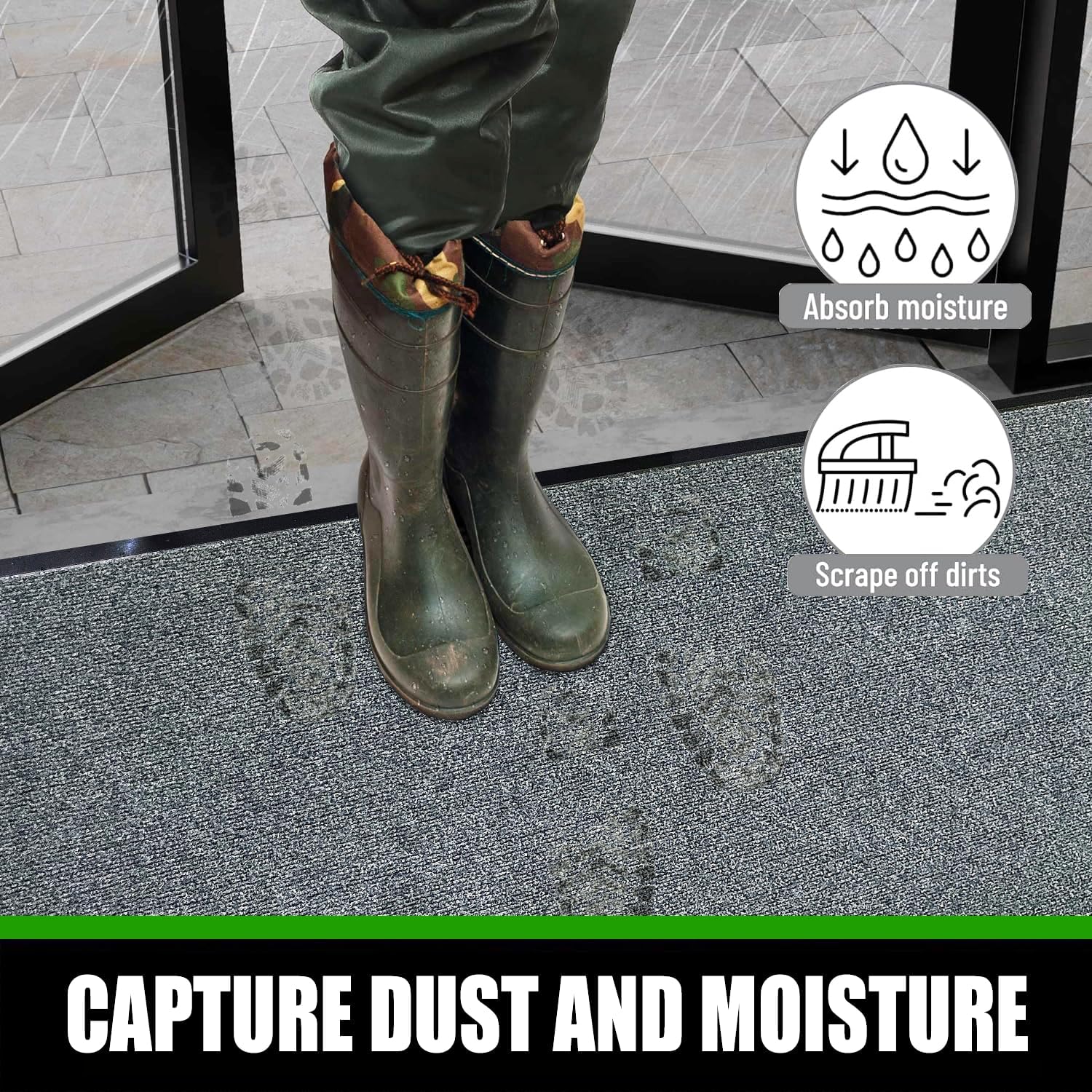 Heavy Duty Doormat, 3'x10' Indoor Outdoor Entry Rug, Commercial Entrance Mat with Rubber Border, Durable Welcome Mat, Rubber Backing Non Slip Doormat for Entryway, Large Garage Floor Mat