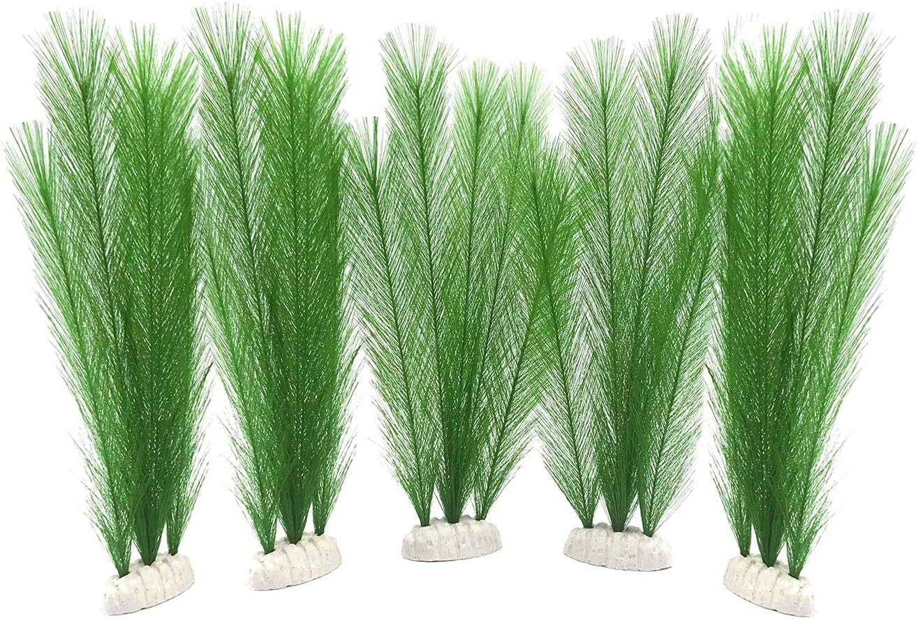 BEGONDIS Aquarium Decorations 5Pcs Fish Tank Artificial Green Water Plants Made of Silk Fabrics Plastic