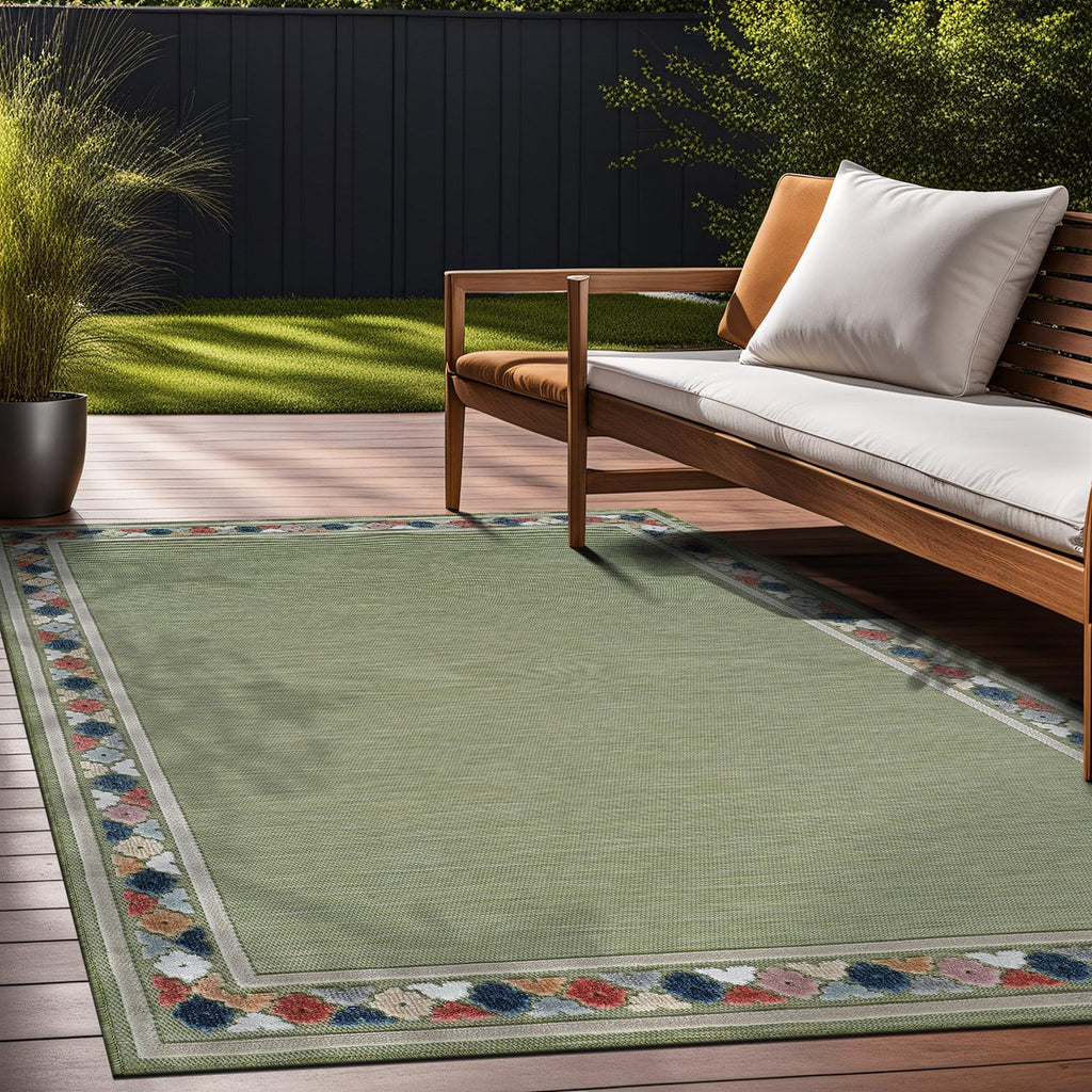 Beverly Rug Outdoor Rug 8x10 Modern Bordered Area Rugs for Indoor and Outdoor Patio Easy to Clean Non Shedding Living Room Porch Garden Washable Outside Carpet (8 x 10 Green)