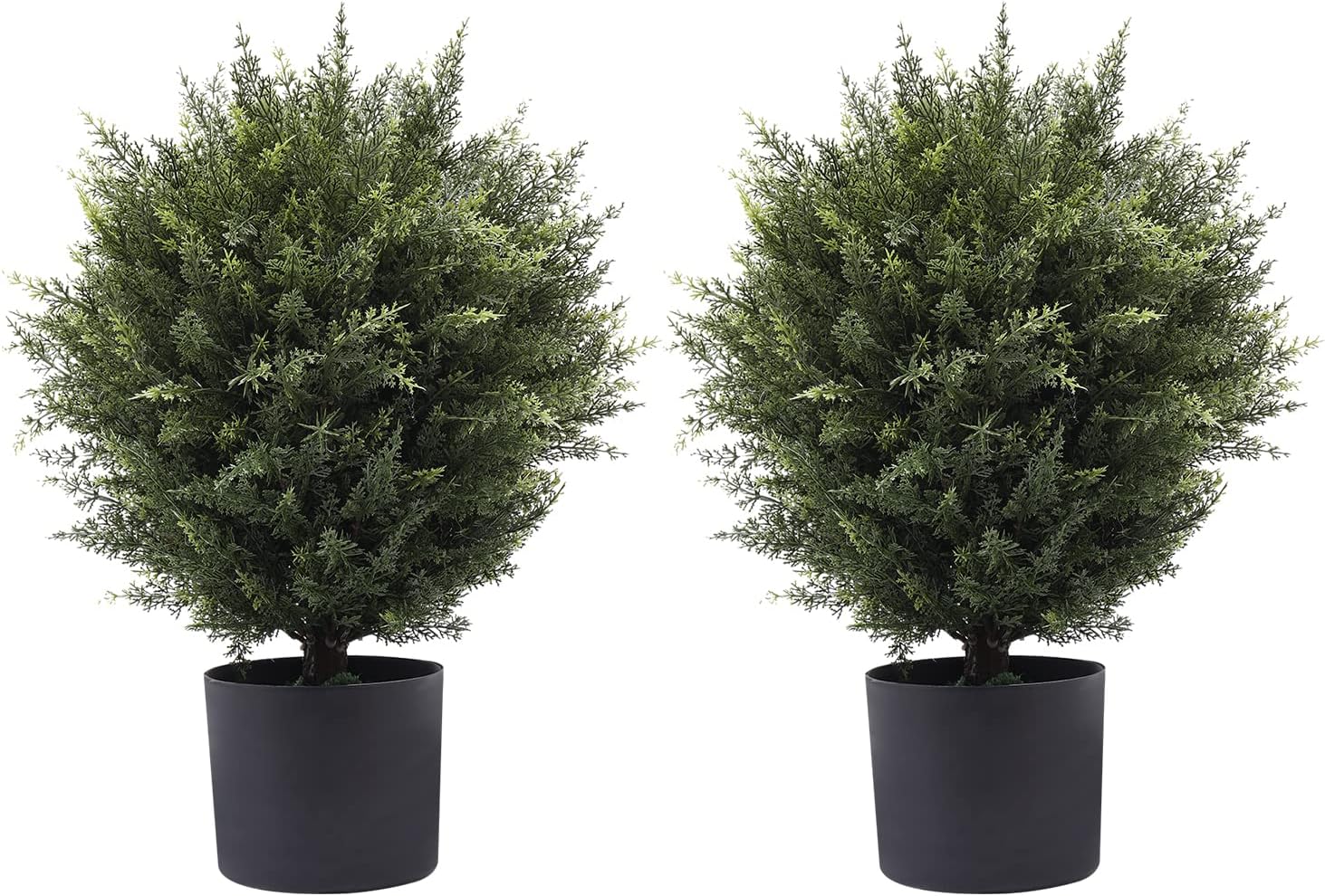21” Artificial Cedar Outdoor Artificial Shrub Sunlight Resistant Leafy Potted Plant for Indoor Porch of Home and Office Artificial Outdoor Tree 2 Pieces a Set Topiary Trees