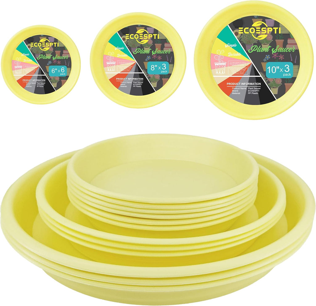 12Pcs Colourful Plant Saucer, 6 8 10 Inch Durable Plastic Plant Tray, Round Plant Pot Saucers, Drip Tray for Indoor and Outdoor Garden, Yellow