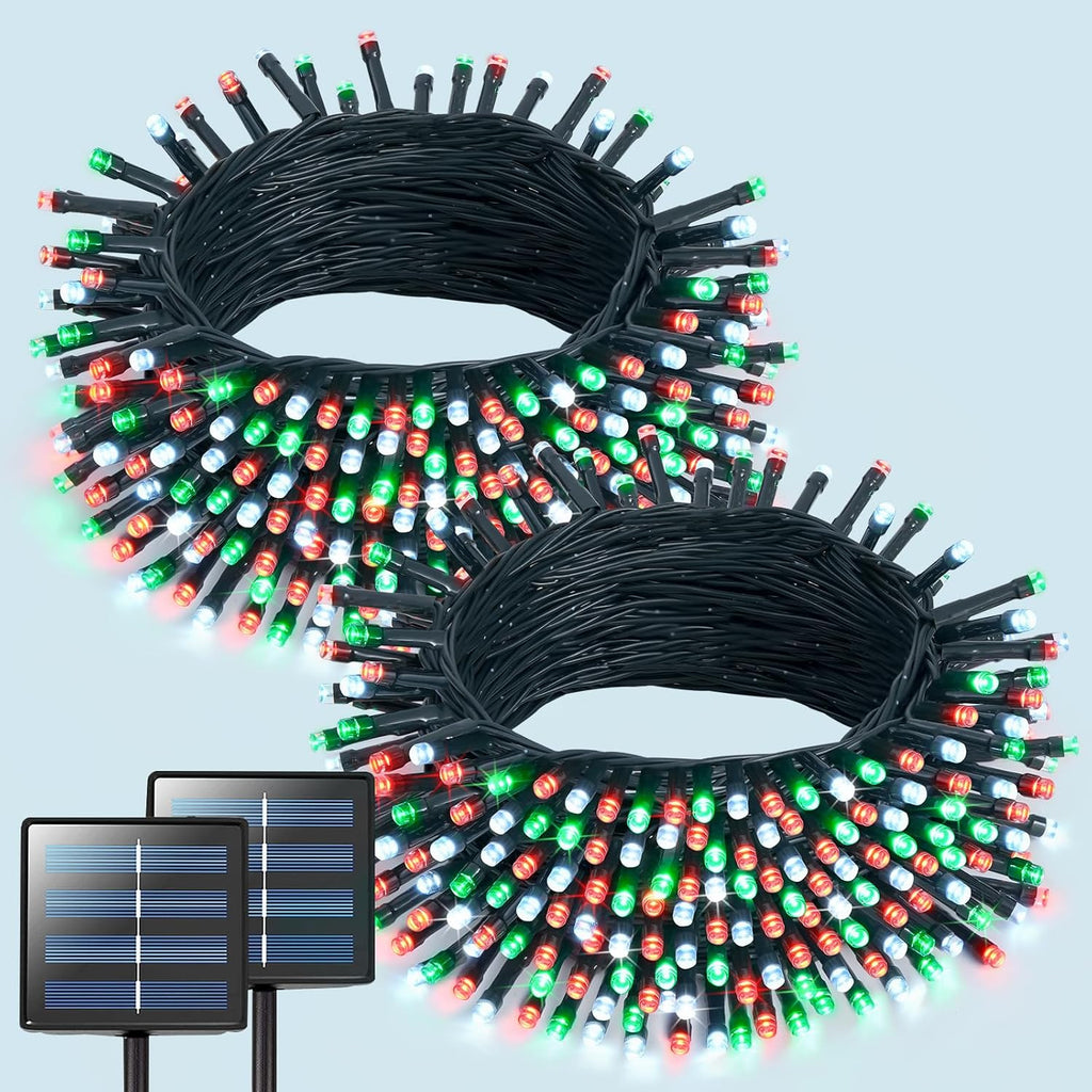 JMEXSUSS 2 Pack Red White and Green Solar Christmas Lights, Total 400 LED 151FT Solar String Lights Outdoor Waterproof, 8 Modes Solar Lights for Outside Tree Patio Christmas Decorations