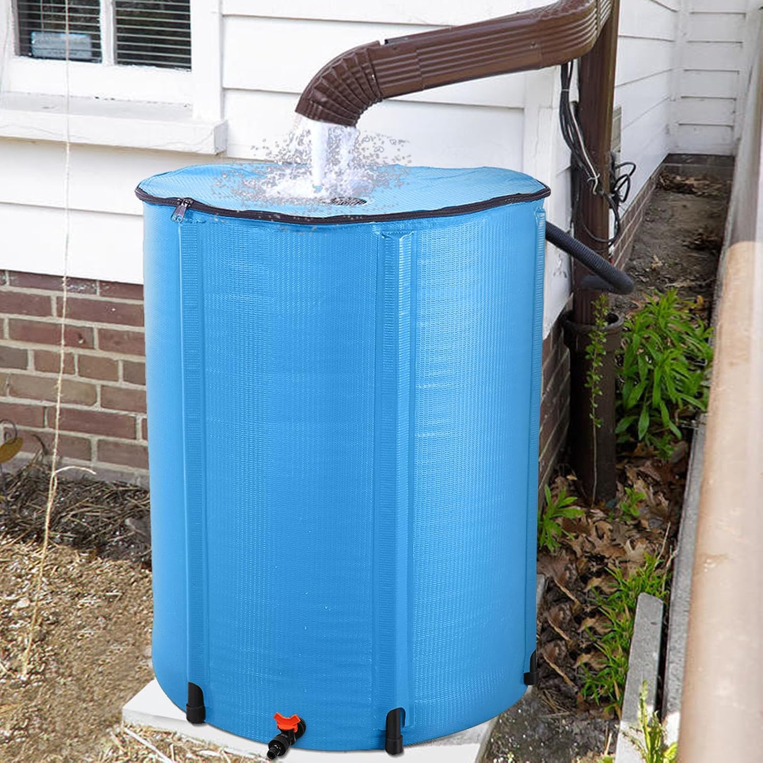100 Gallon Collapsible Rain Barrel, Portable Rainwater Collection System, Water Storage Tank, Rain Catcher Barrel with Spigots and Overflow Kit, Rain Water Barrel Collector for Garden, Blue