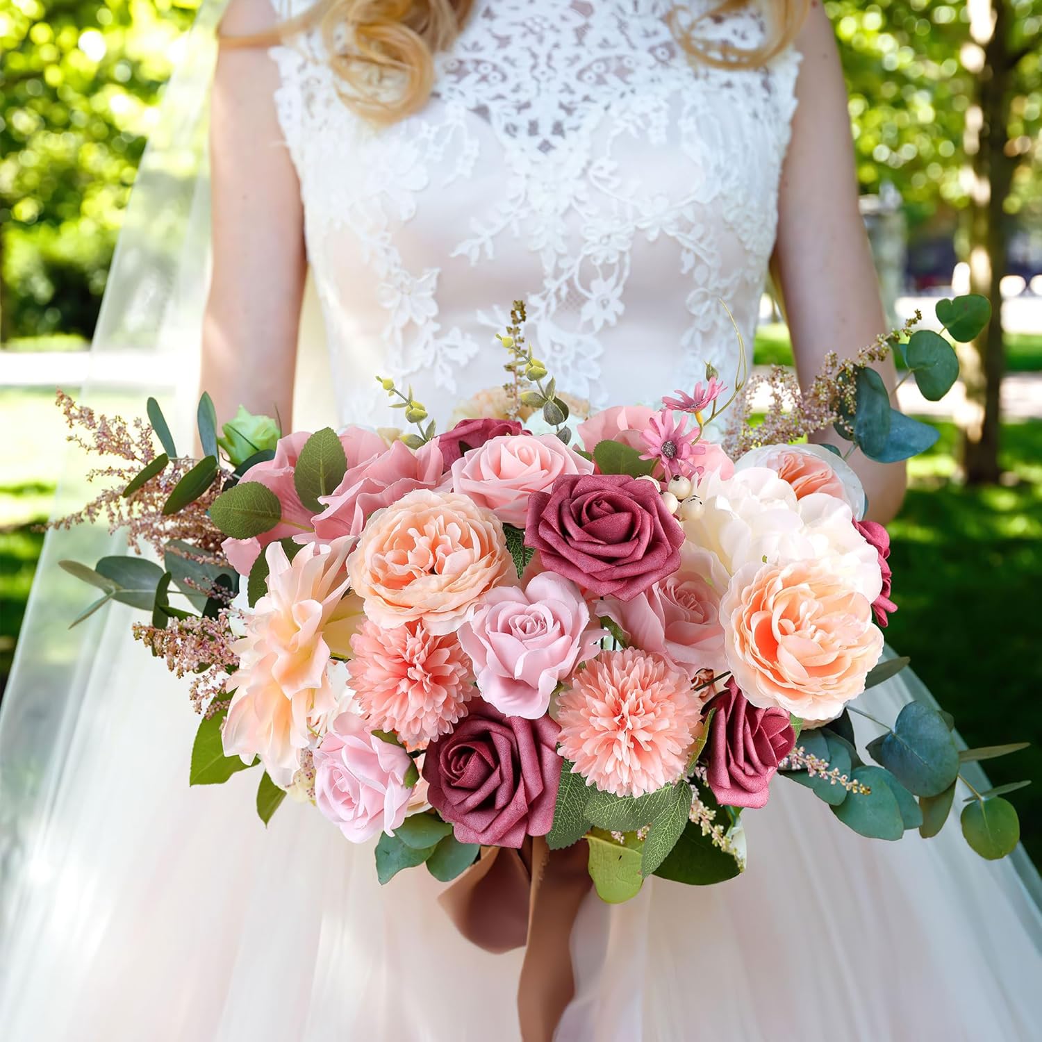 AGIRL Rose Artificial Flowers Combo Fake Flowers Pink Roses Silk Flowers with Stems for DIY Bridal Wedding Bouquets Centerpieces Arrangements Table Party Baby Shower Home Decor (Champagne Pink)