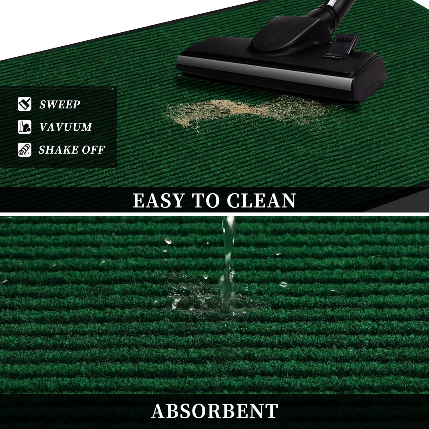 Profile Rubber Door Mat, 60x35inch, Heavy Duty, Entrance Doormat, Indoor and Outdoor, Waterproof, Easy Clean Shoe Scraper, Home Rug Welcome Mats for Entryway, Patio, Porch, Green