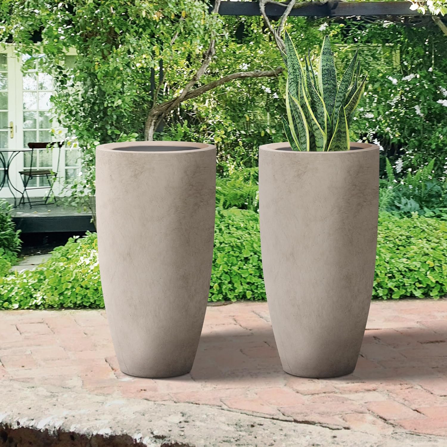 Kante 23.6" H Weathered Concrete Tall Planters (Set of 2), Large Outdoor Indoor Decorative Plant Pots with Drainage Hole and Rubber Plug, Modern Style for Home and Garden