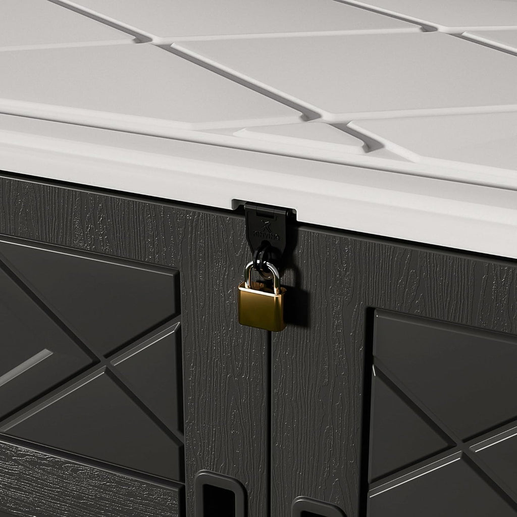 HOMSPARK Storage Shed Weather Resistance, Multi-Purpose Outdoor Storage Cabinet for Backyards and Patios, Horizontal Storage Shed for Lawnmower, Patio Accessories (Black & White, X Large - 48 cu.ft)