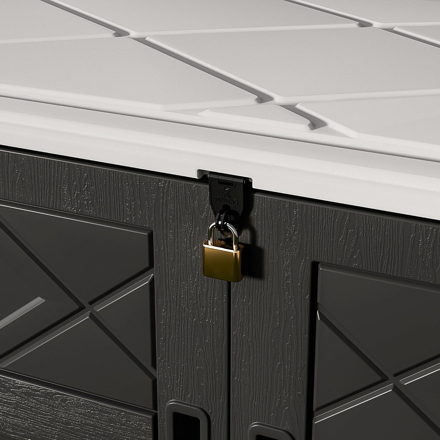 HOMSPARK Storage Shed Weather Resistance, Multi-Purpose Outdoor Storage Cabinet for Backyards and Patios, Horizontal Storage Shed for Lawnmower, Patio Accessories (Black & White, X Large - 48 cu.ft)