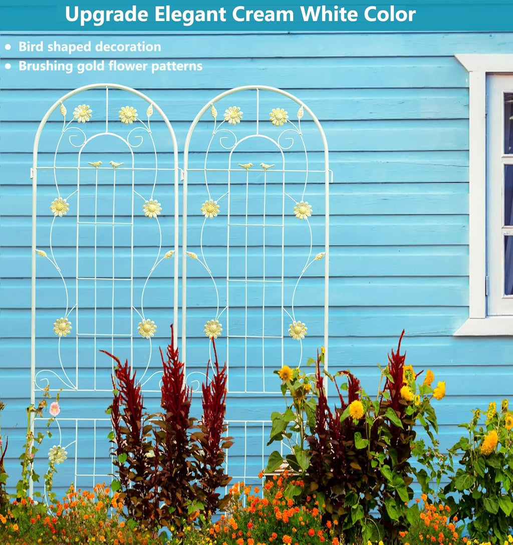 4 Pack Metal Garden Trellis 86.7" H Garden Fence Rustproof Trellis Cream White for Climbing Plants Support Roses Flower Cucumber Outdoor Lawn, White