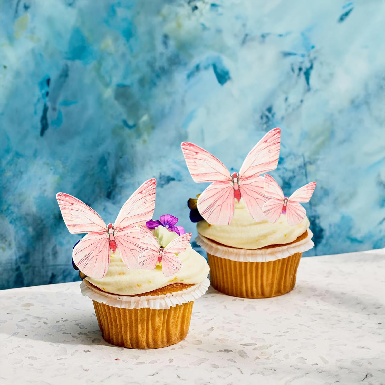 Ephlyn 72Pcs Edible Butterflies for Cake Decorating Pink Butterfly Cake Decorations Pink Butterflies Cupcake Toppers for Wedding Birthday Anniversary Flower Themed Party Supplies
