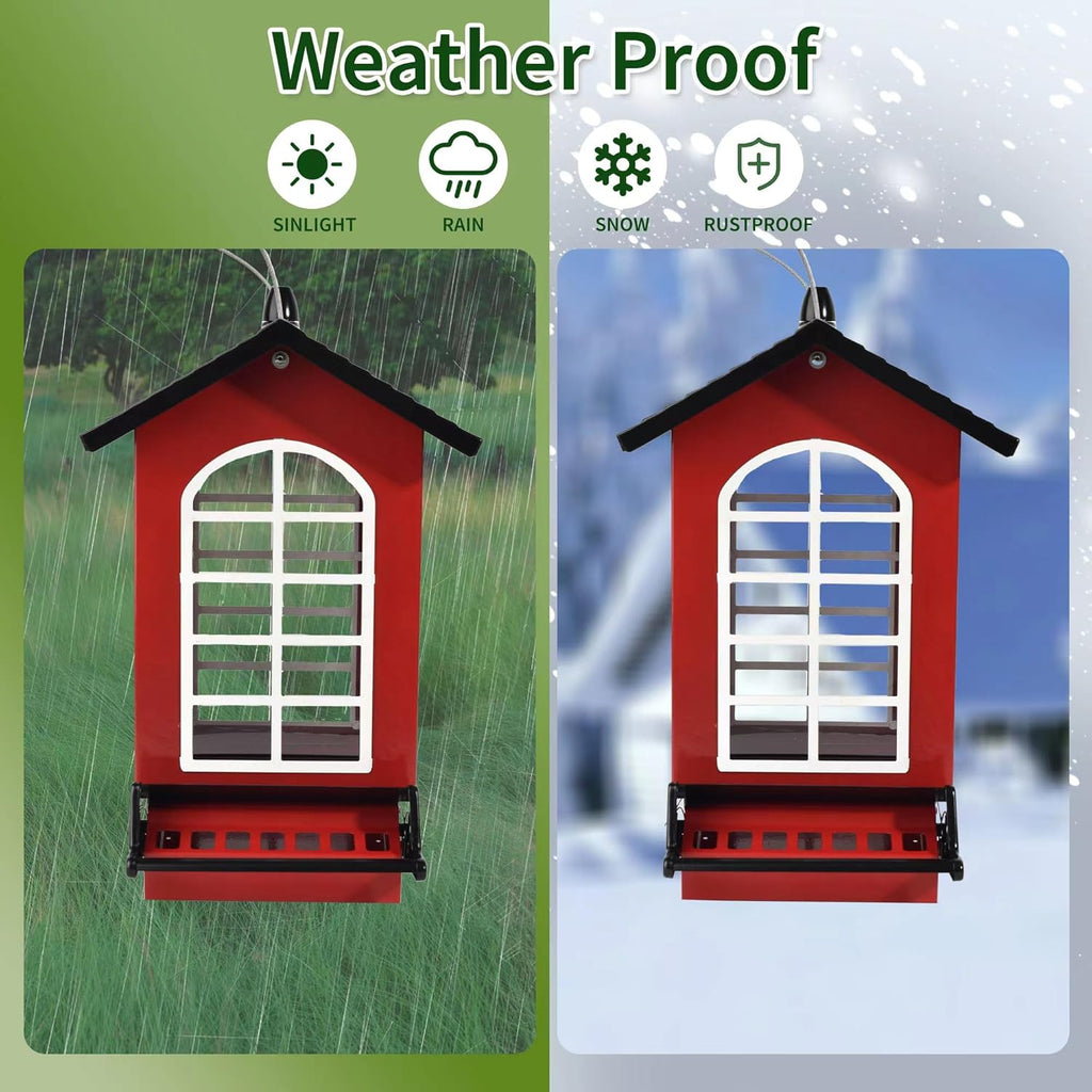 Bird Feeder Squirrel Proof Metal Hanging for Outdoor Wild Bird Seed, 5LBS with Bilateral Weight-Activated Perches, Heavy Duty Bird Feeders for Outside Wild Bird - Red