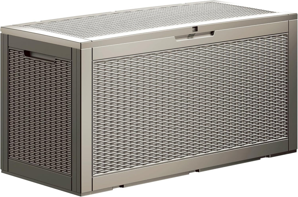100 Gallon Lockable Resin Deck Box, Waterproof & UV-Resistant Outdoor Storage Box for Outdoor Cushion Storage, Garden Tools & Pool Accessories Storage, Gray