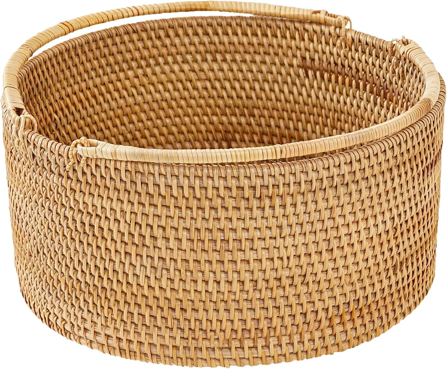 11"×11"×5" Rattan Picnic Basket with Handles, Large Round Gift Basket, Hand-Woven Basket for Fruit, Empty Gift Basket for Festival, Wedding, Camping